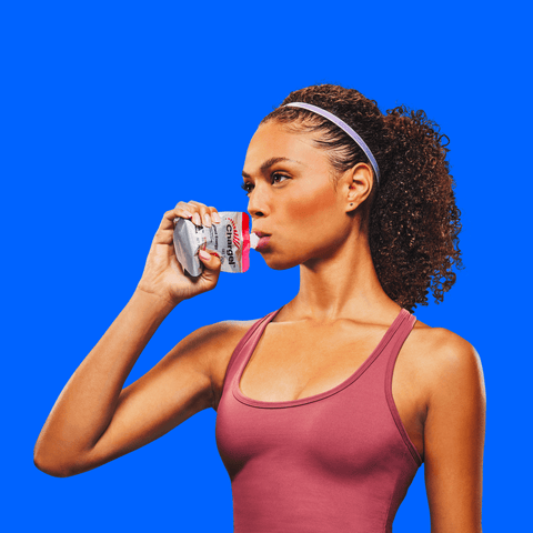 Female drinking a Chargel Strawberry